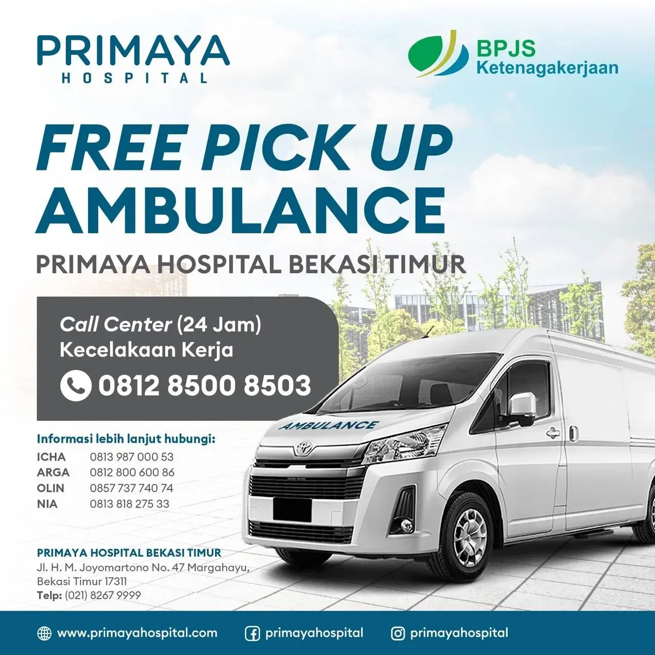 free pickup ambulance Primaya Hospital Bekasi Timur